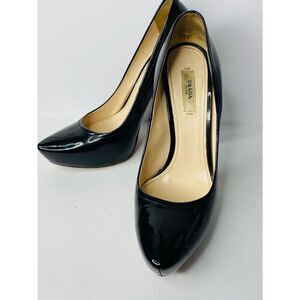 Prada Black Patent Leather Pointed Pumps with Nude Interior